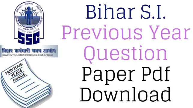 Bihar SI Previous Year Question Paper In Hindi Pdf Download